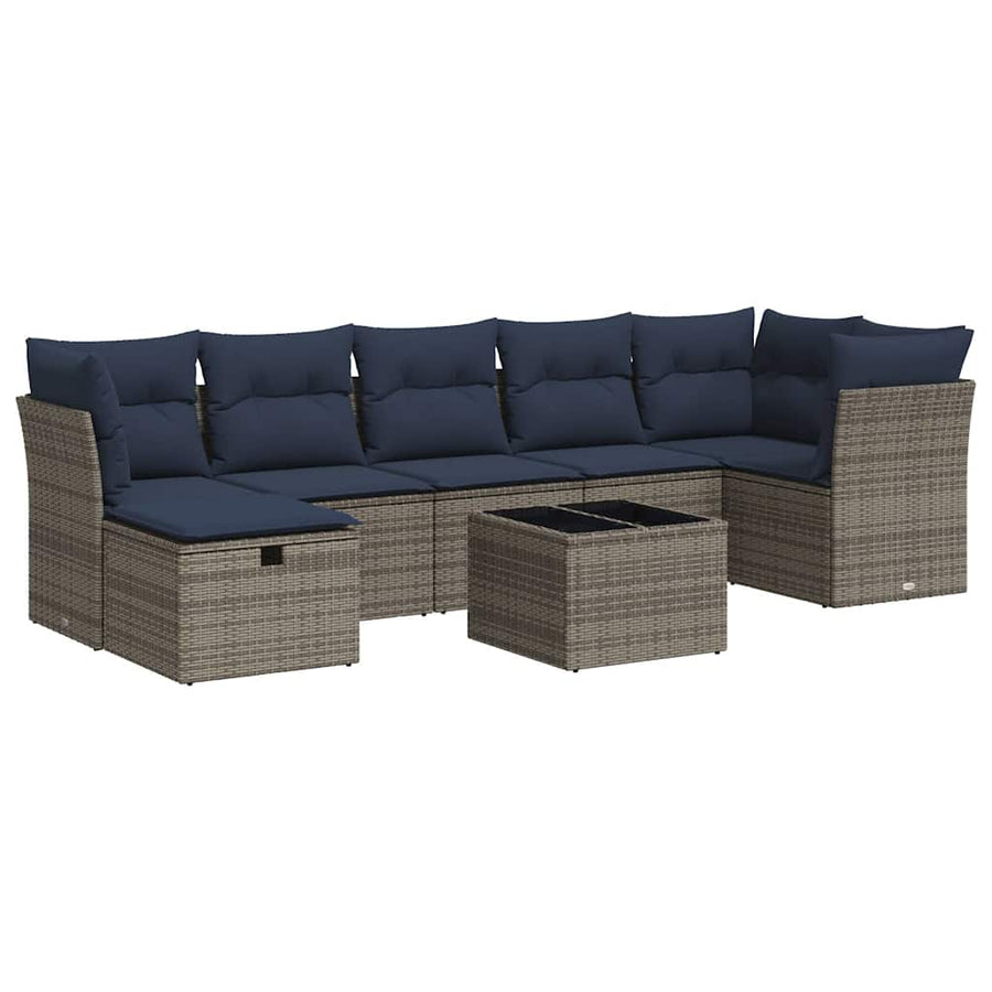 8-delige Loungeset met kussens poly rattan grijs