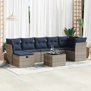 Loungeset 8-delig poly rattan grijs met kussens