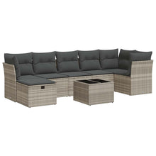 8-delige Loungeset met kussens poly rattan lichtgrijs