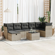 Loungeset 8-delig poly rattan lichtgrijs