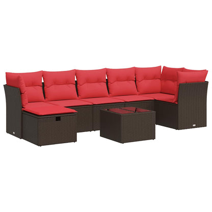 8-delige Loungeset met kussens poly rattan bruin