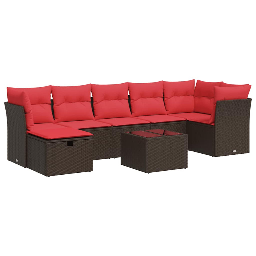 8-delige Loungeset met kussens poly rattan bruin