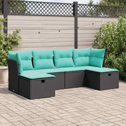 6-piece Lounge Set with Cushions Poly Rattan Black