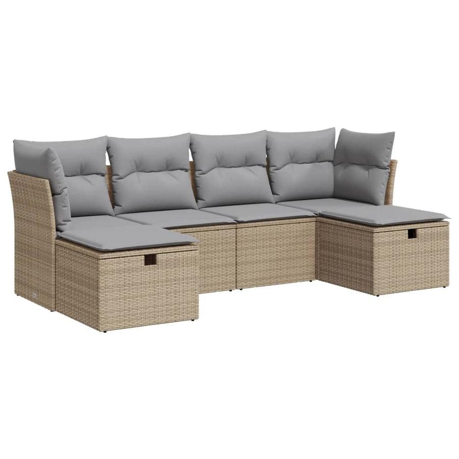 6-delige Loungeset met kussens poly rattan beige