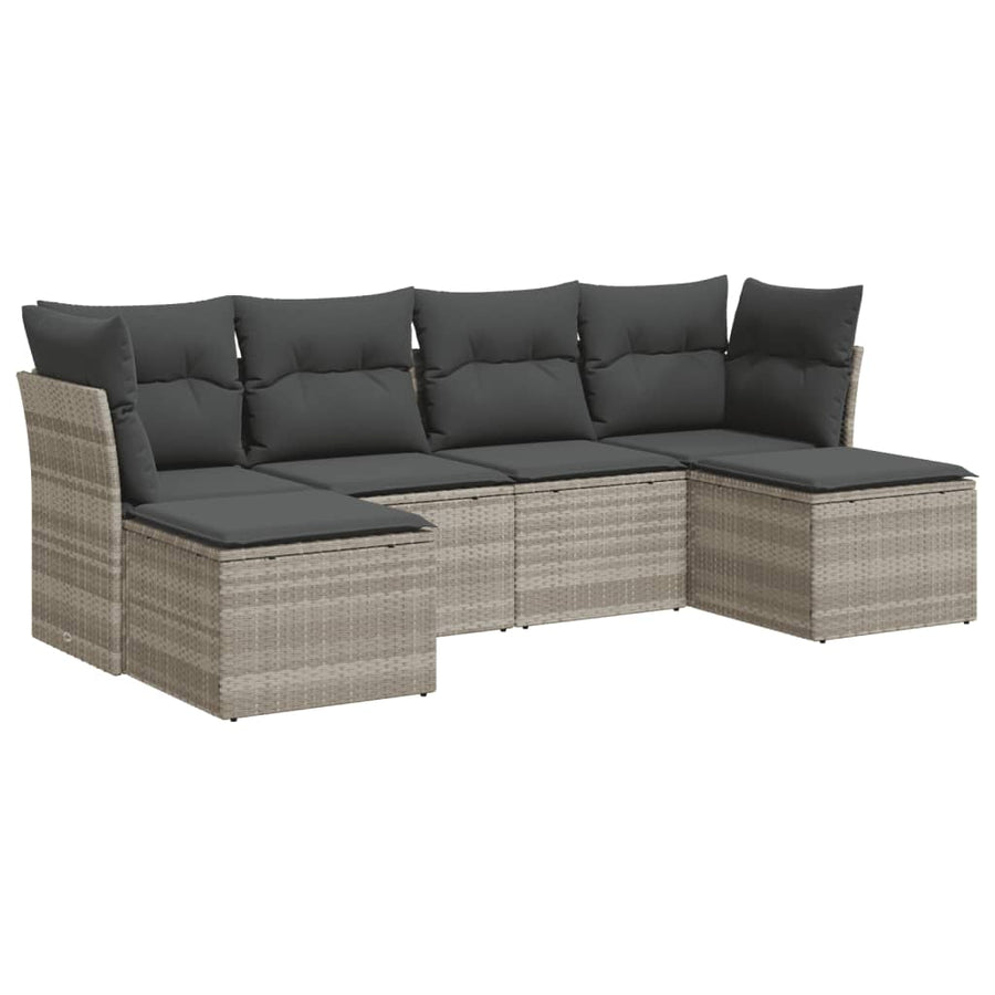 6-delige Loungeset met kussens poly rattan lichtgrijs