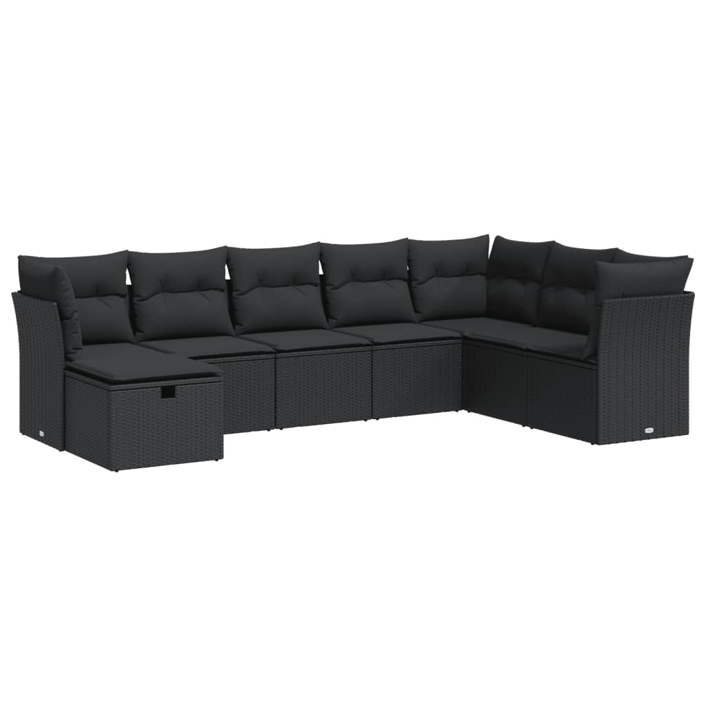 8-delige Loungeset met kussens poly rattan zwart