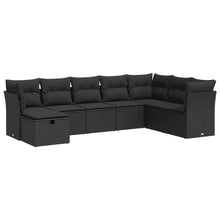 8-delige Loungeset met kussens poly rattan zwart