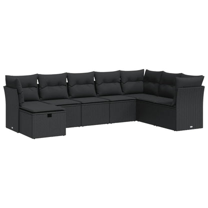 8-delige Loungeset met kussens poly rattan zwart