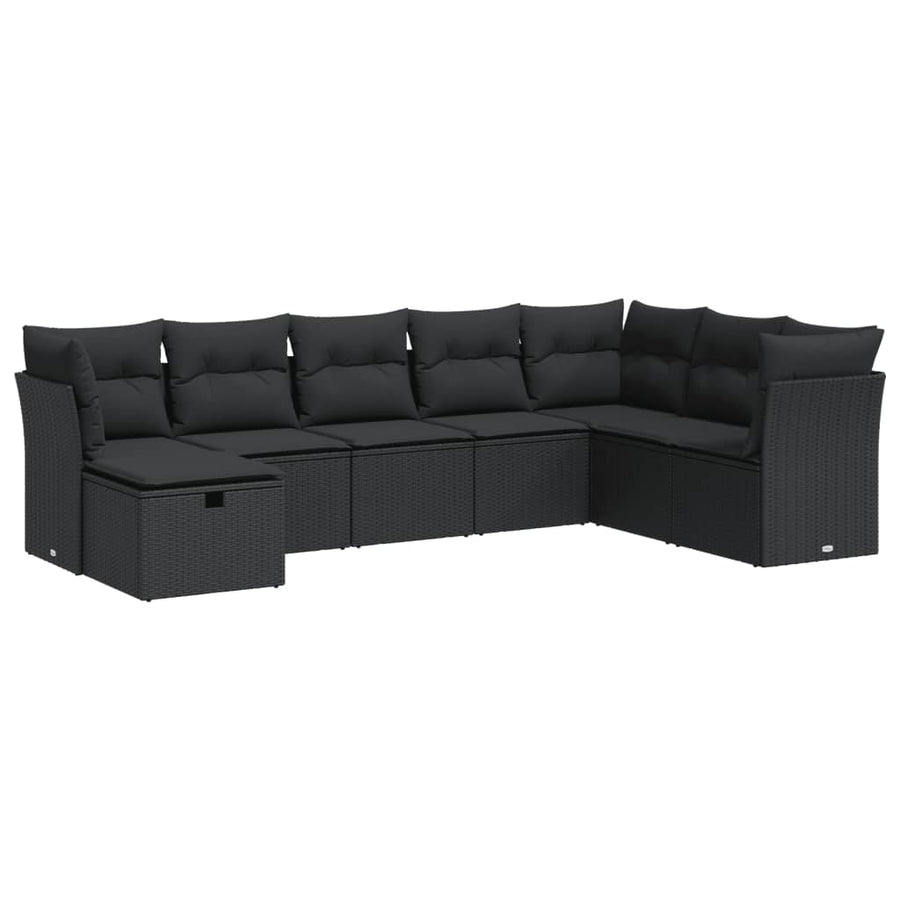 8-delige Loungeset met kussens poly rattan zwart