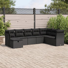 8-delige Loungeset met kussens poly rattan zwart