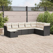 Loungeset 8-delig poly rattan zwart met kussens