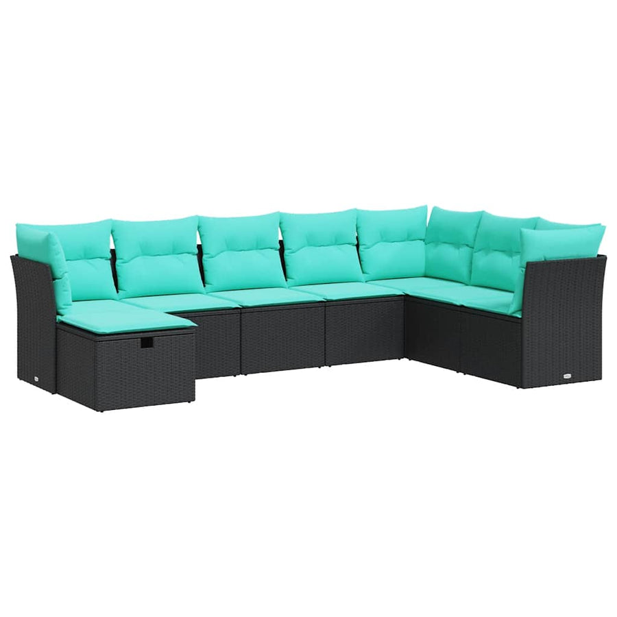8-delige Loungeset met kussens poly rattan zwart