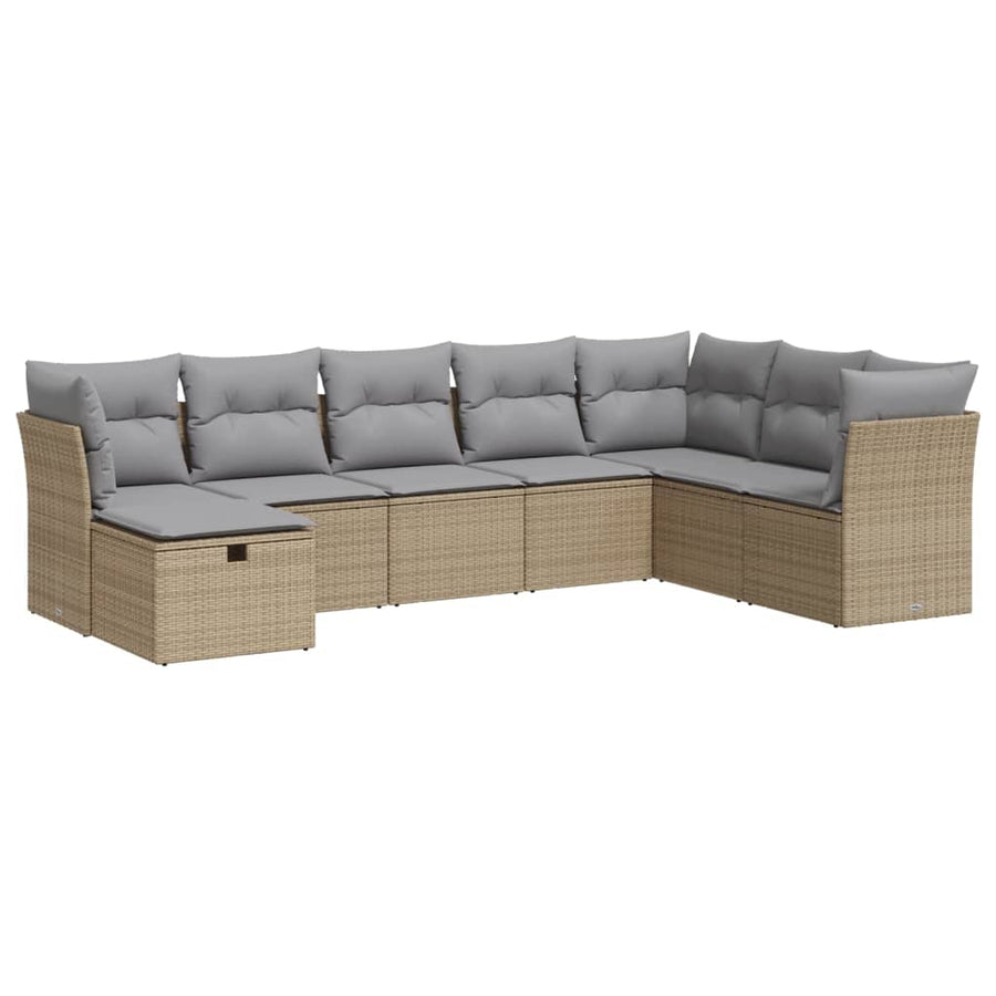8-delige Loungeset met kussens poly rattan beige
