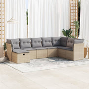Loungeset 8-delig poly rattan beige met opbergruimte