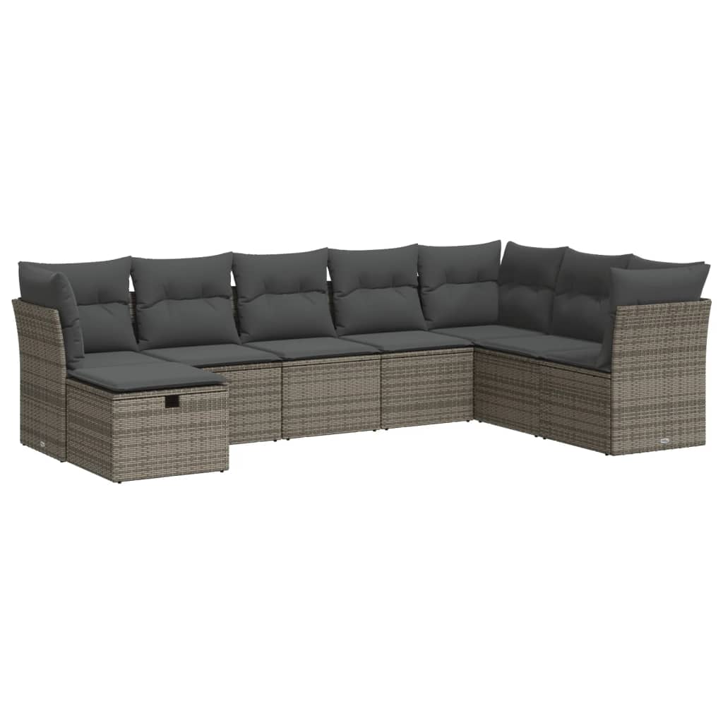 8-delige Loungeset met kussens poly rattan grijs
