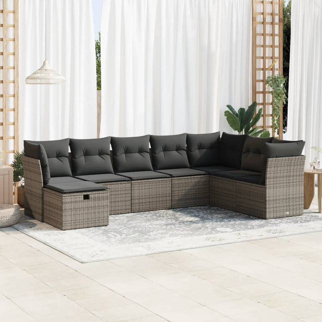 8-delige Loungeset met kussens poly rattan grijs