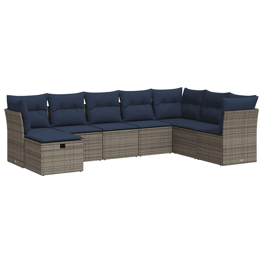 8-delige Loungeset met kussens poly rattan grijs