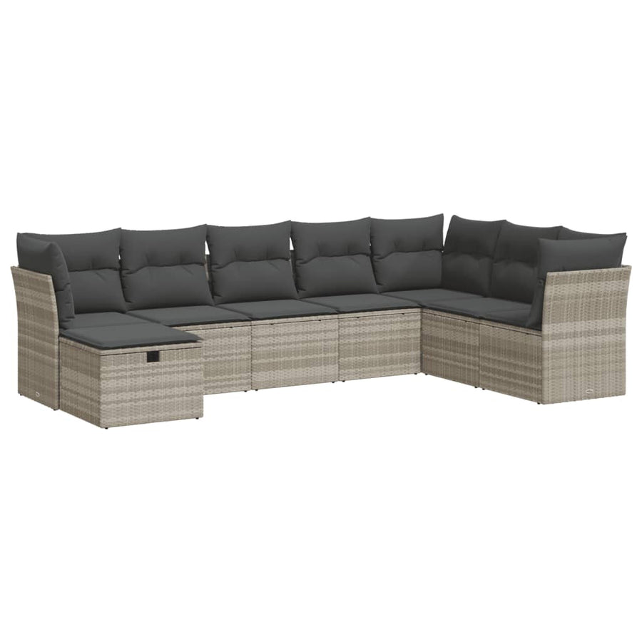 8-delige Loungeset met kussens poly rattan lichtgrijs