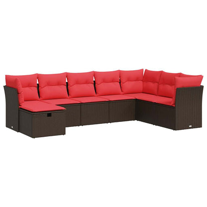8-delige Loungeset met kussens poly rattan bruin