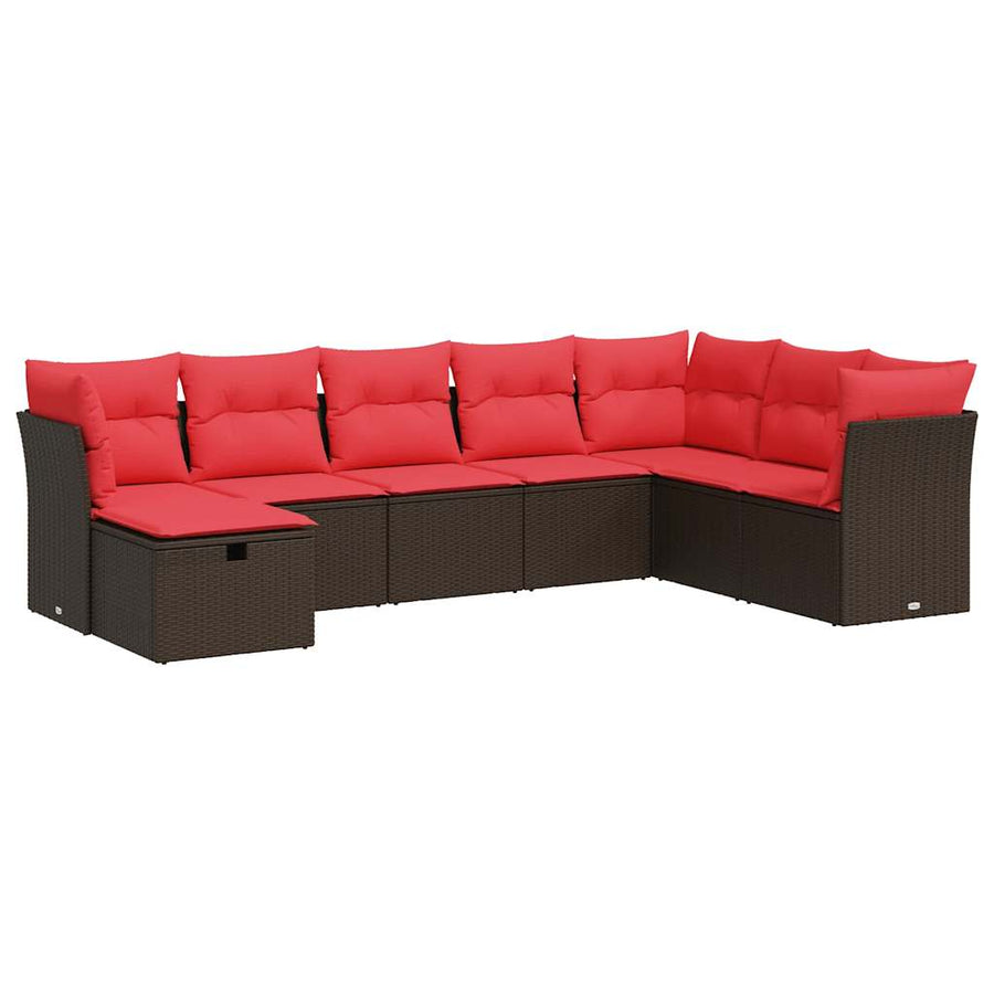 8-delige Loungeset met kussens poly rattan bruin