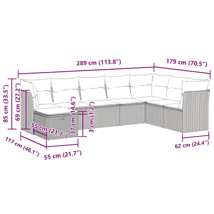 8-delige Loungeset met kussens poly rattan bruin