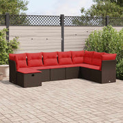 Loungeset 8-delig poly rattan bruin met kussens