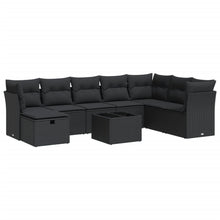 9-delige Loungeset met kussens poly rattan zwart