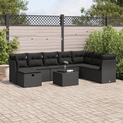 Loungeset poly rattan 9-delig zwart met kussens