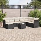 9-delige Loungeset met kussens poly rattan zwart