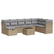 9-delige Loungeset met kussens poly rattan beige