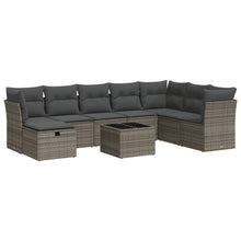 9-delige Loungeset met kussens poly rattan grijs