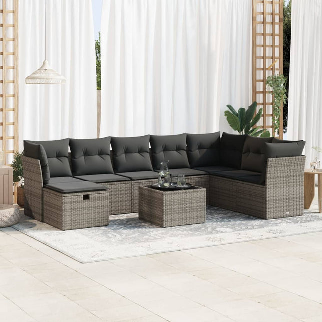 9-delige Loungeset met kussens poly rattan grijs