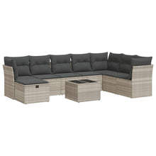 9-delige Loungeset met kussens poly rattan lichtgrijs