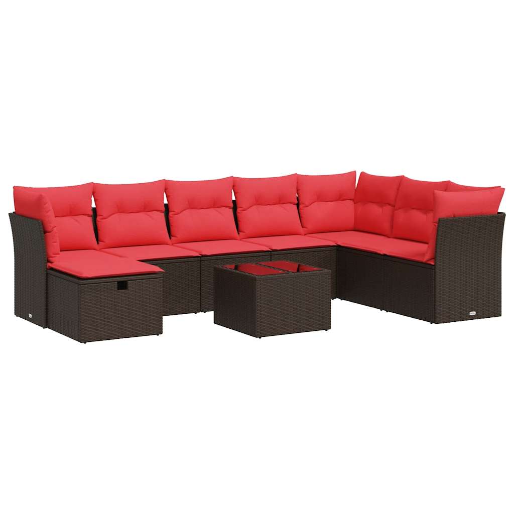 9-delige Loungeset met kussens poly rattan bruin