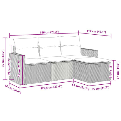 4-delige Loungeset met kussens poly rattan zwart