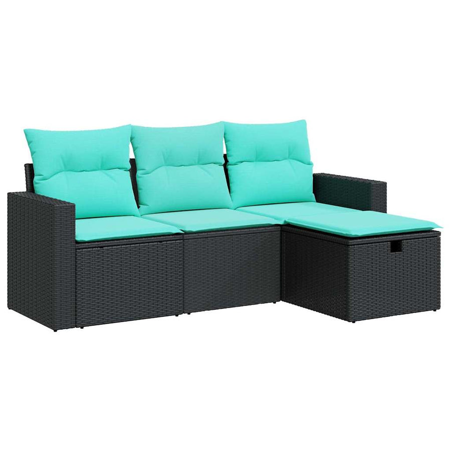 4-delige Loungeset met kussens poly rattan zwart