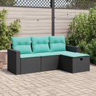 4-piece Loungeset with cushions poly rattan black