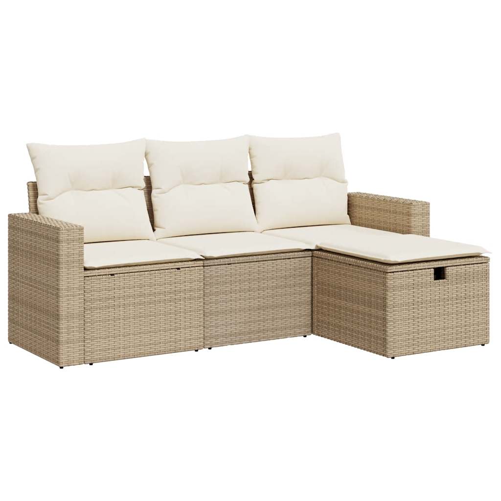4-delige Loungeset met kussens poly rattan beige