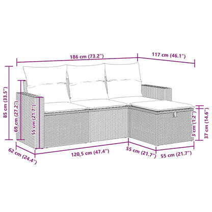 4-delige Loungeset met kussens poly rattan beige