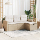 4-delige Loungeset met kussens poly rattan beige