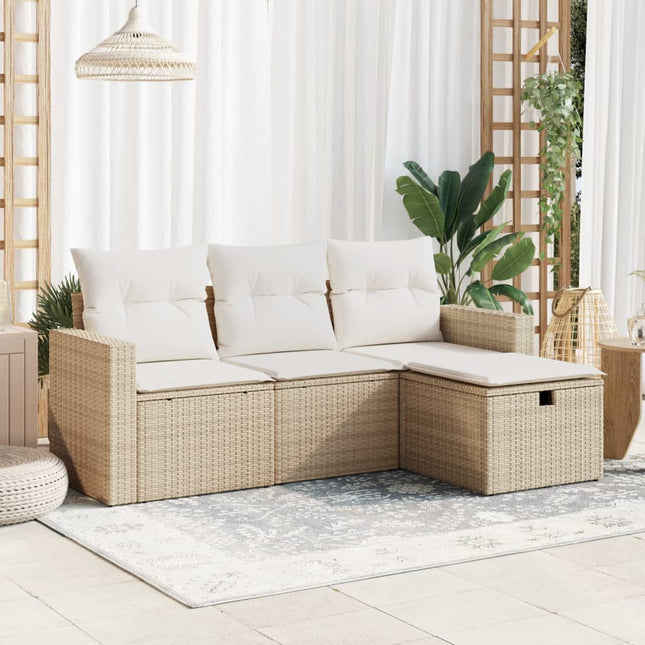 4-delige Loungeset met kussens poly rattan beige