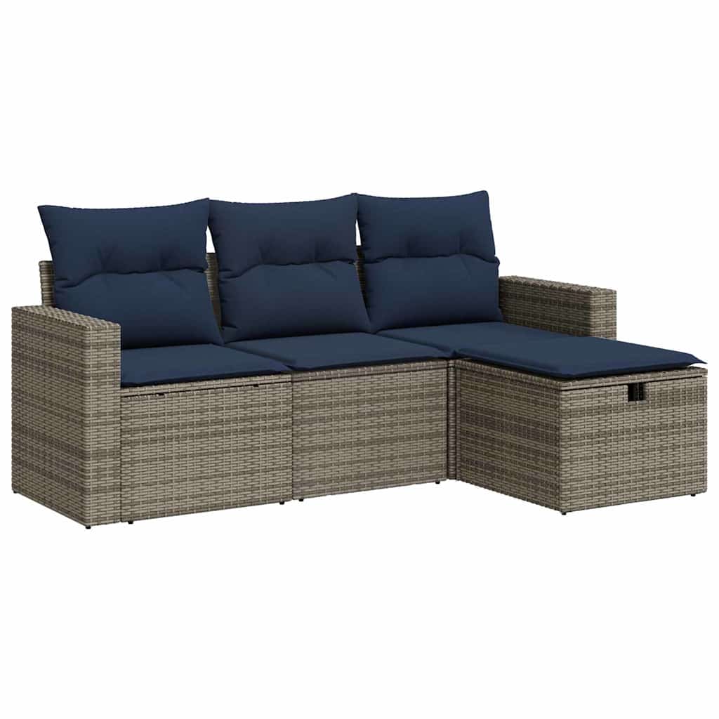 4-delige Loungeset met kussens poly rattan grijs