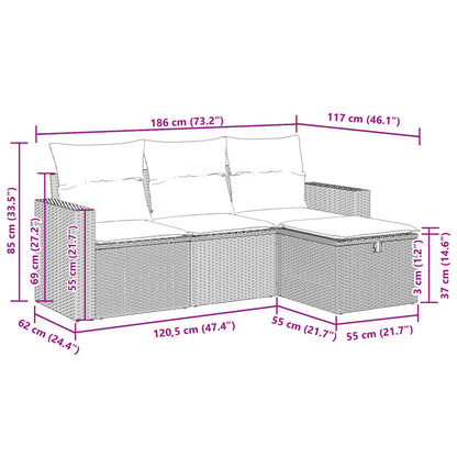4-delige Loungeset met kussens poly rattan lichtgrijs