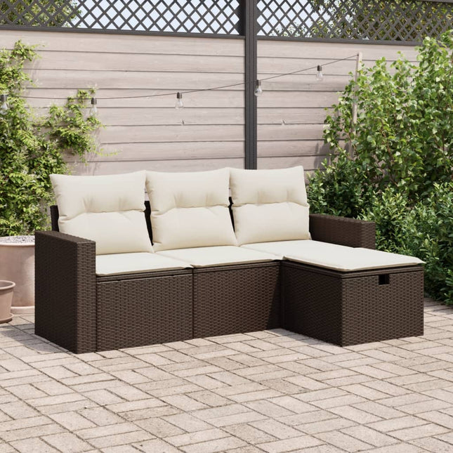 4-delige Loungeset met kussens poly rattan bruin