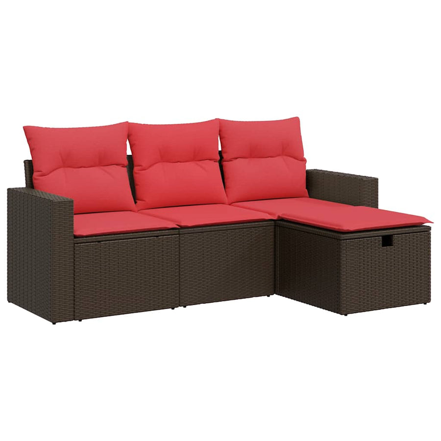 4-delige Loungeset met kussens poly rattan bruin