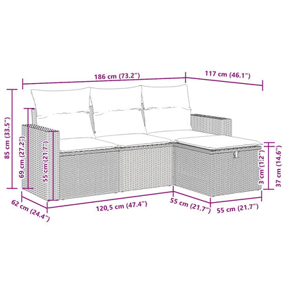 4-delige Loungeset met kussens poly rattan bruin