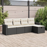 Loungeset 5-delig poly rattan zwart met kussens
