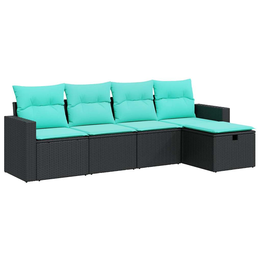 5-delige Loungeset met kussens poly rattan zwart