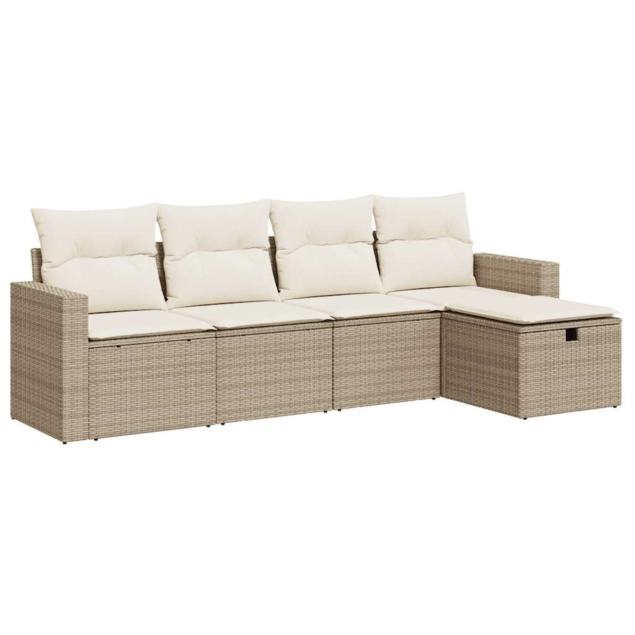 5-delige Loungeset met kussens poly rattan beige