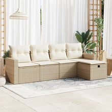 5-delige Loungeset met kussens poly rattan beige